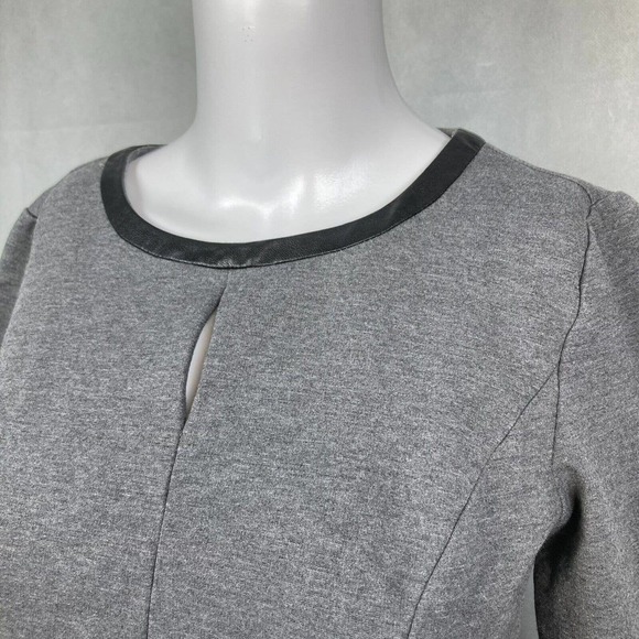 Talbots Dress Womens Sz 2 Gray Ponte Knit‎ Stretch Keyhole Sheath Long Sleeve - Picture 2 of 10